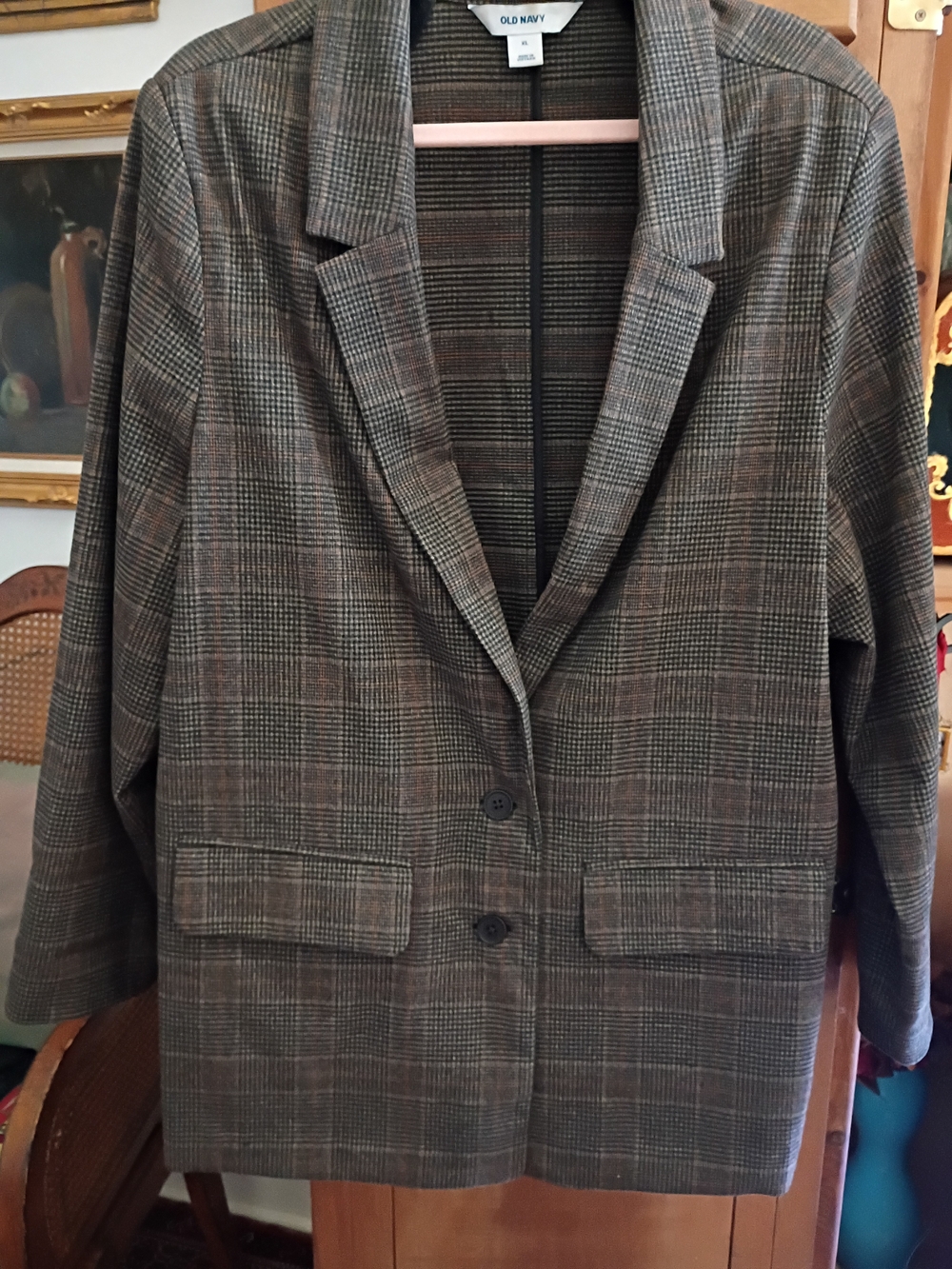 Old Navy Women's Brown Plaid Blazer Jacket